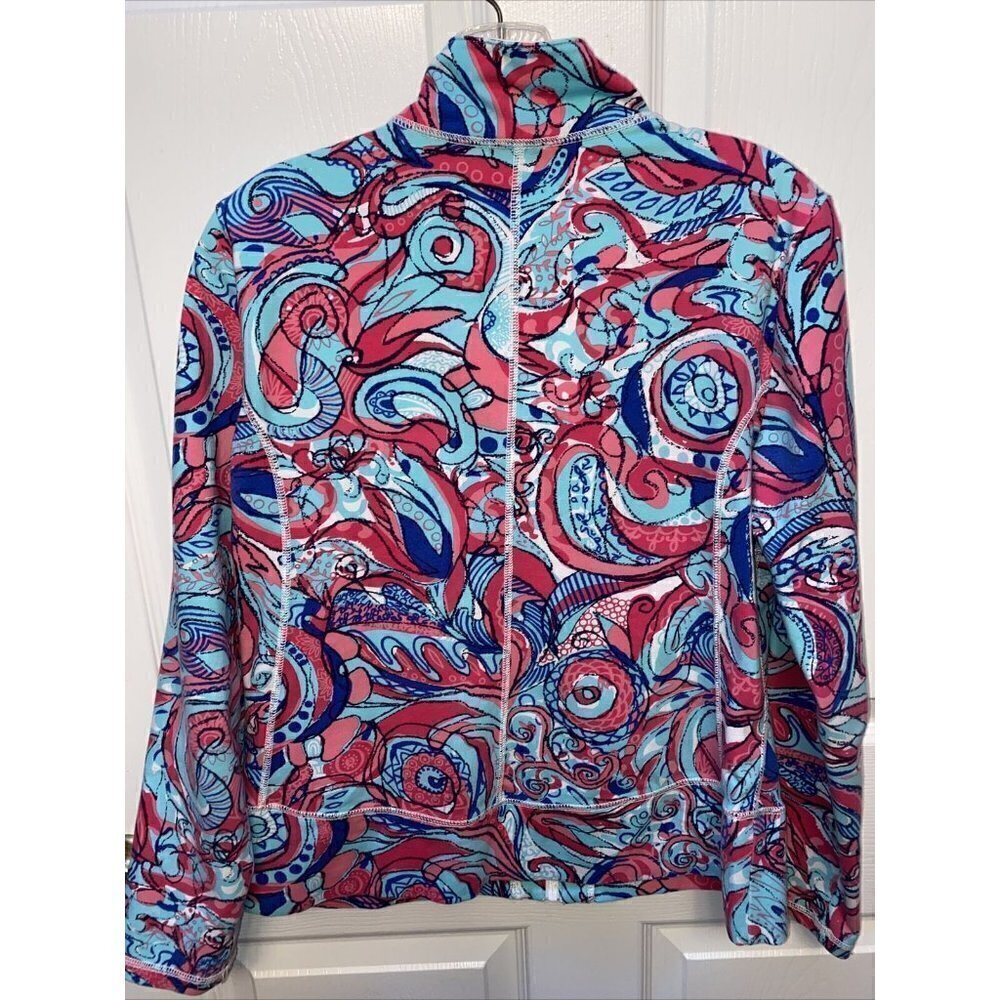 b womens TALBOTS zipper long sleeve geometric multi color track jacket size S - Picture 2 of 2